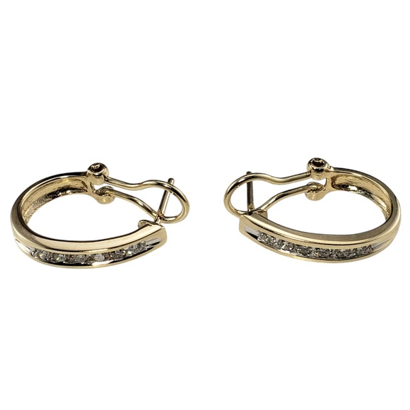 14 Karat Yellow Gold and Diamond Oval Hoop Earrings #20404 - Picture 2 of 8